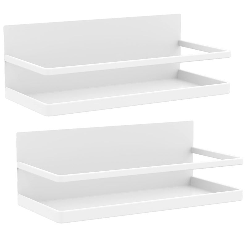 Hoopoton Magnetic Spice Rack Organizer Single Tier Refrigerator Spice Storage Shelf, Easy to Install The Side of The Refrigerator Can Hold spices, Jar of Olive Oil (White, 2 PACK) - Image 1